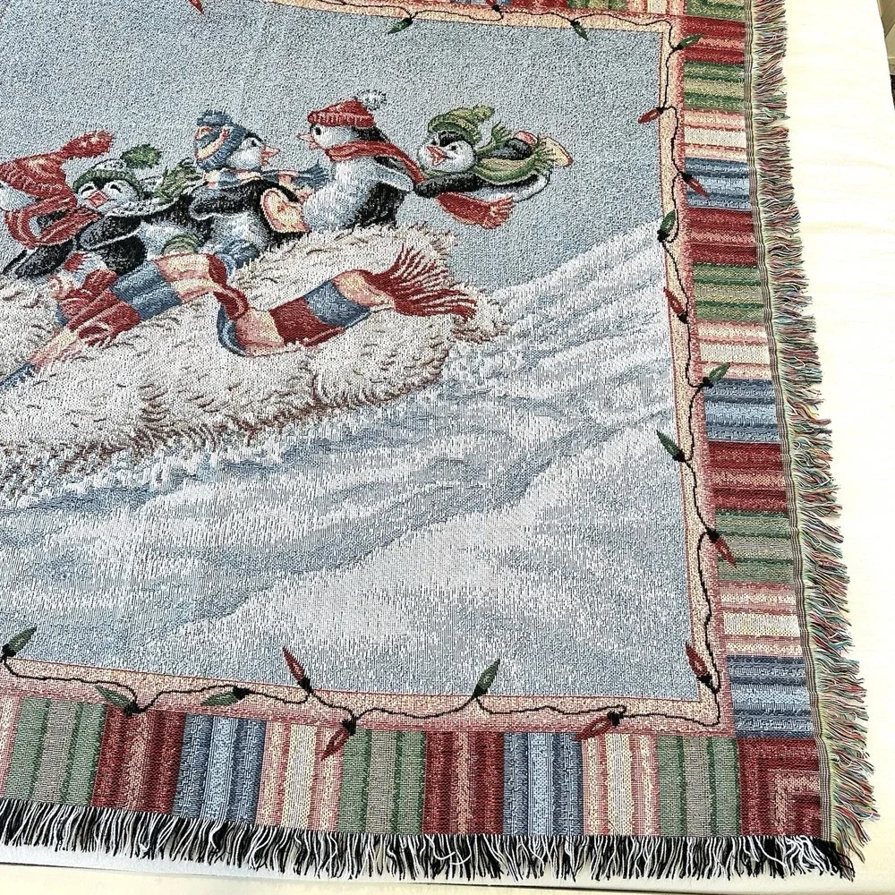 Tapestry Throw Blanket Christmas Polar Bear Sled Penguins 51